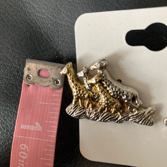 Vintage Silver & Gold Two Tone Giraffe Herd Safari Pin Brooch & Earrings Bosi - Picture 10 of 10
